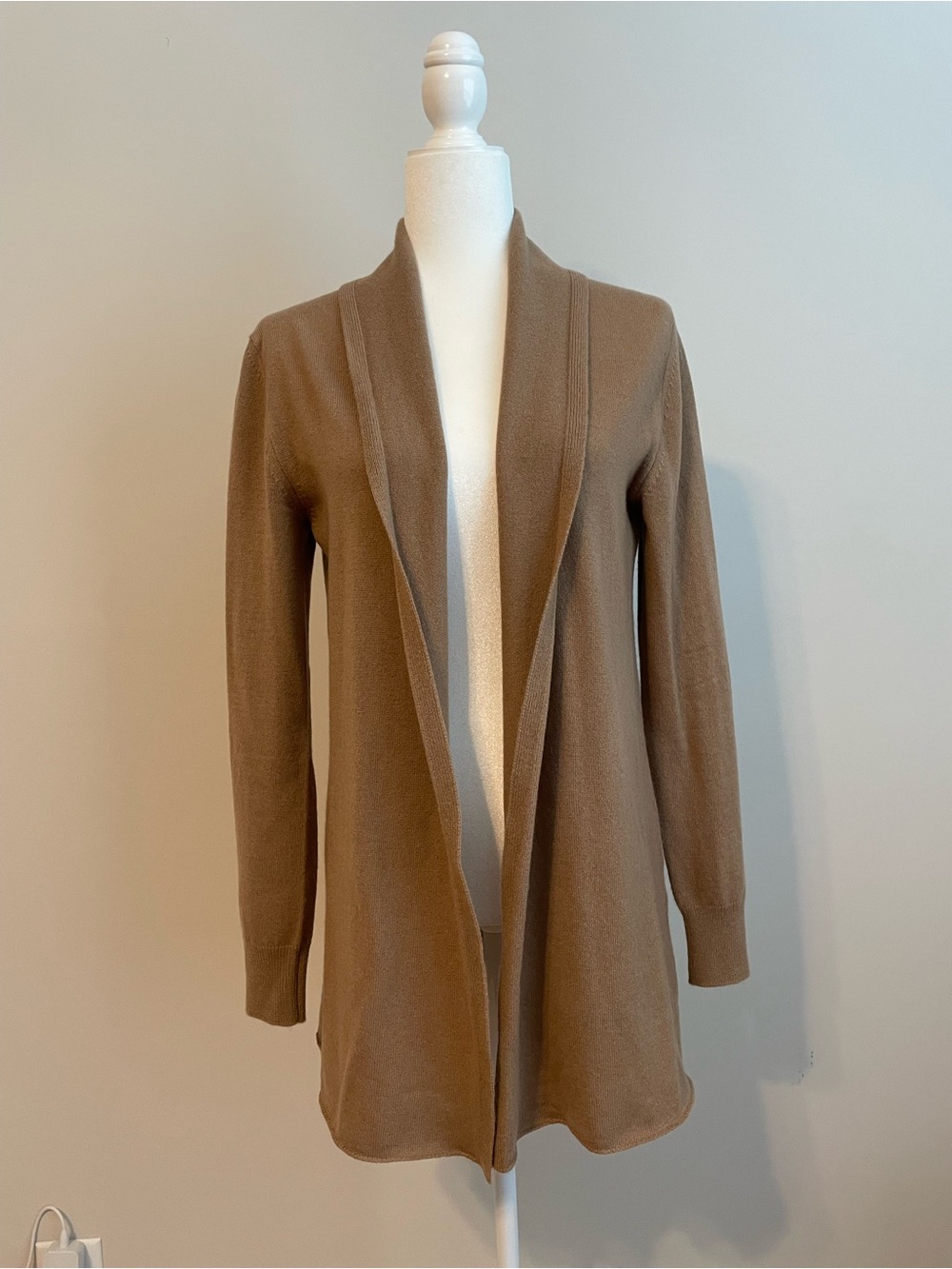 Open-Front Women's Cashmere Cardigan Sweater in Camel